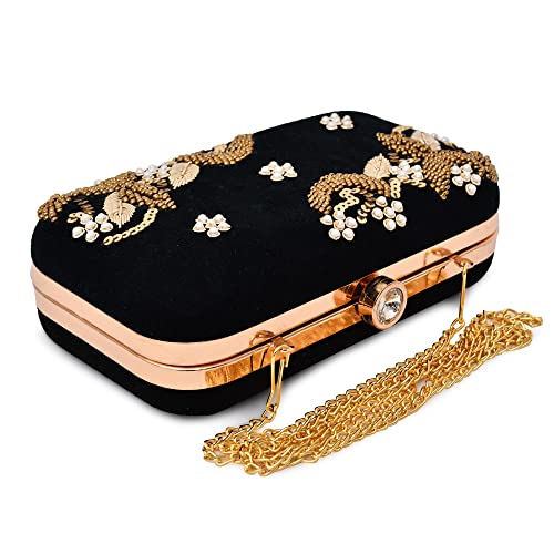 For The Beautiful You Black Embroidered Women's Clutch (607)