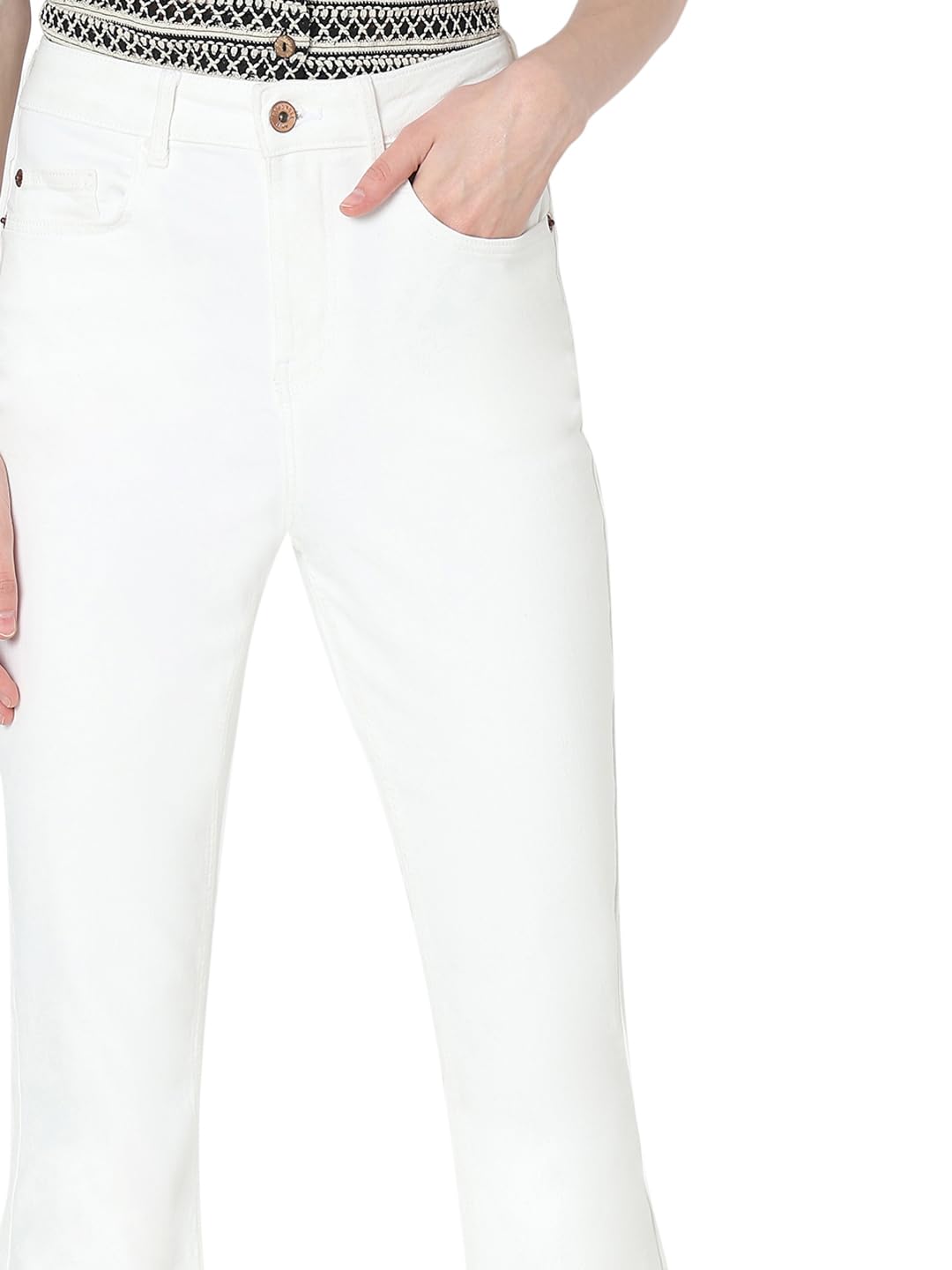 VERO MODA Women Solid White Cotton Flared High Rise Jeans