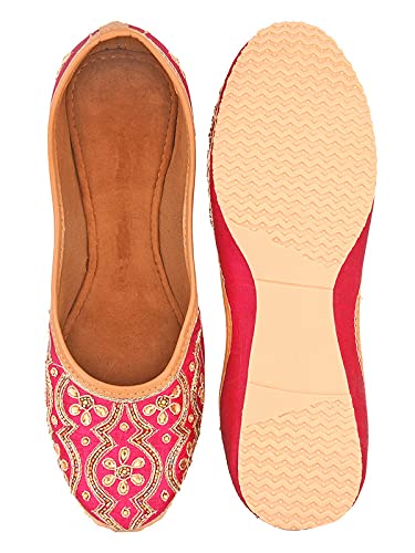 DESI COLOUR Mojari Punjabi Jutti for Women Ethnic Footwear- Hand Embroidered (Pink, Numeric_3)