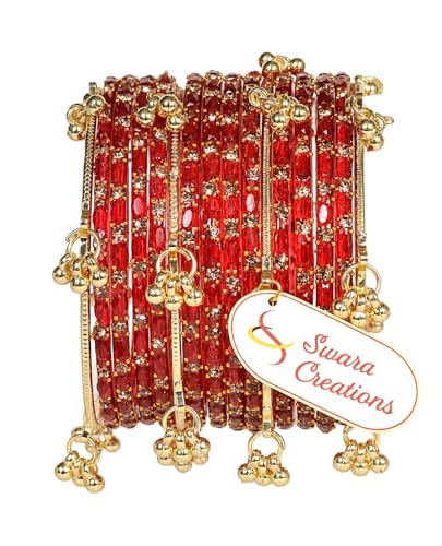 Swara Creations Kashmiri Ghungroo Raindrop Bangles Combo Set | Red Color| for Women and Girls|Set of 16 Pcs (SKU417)