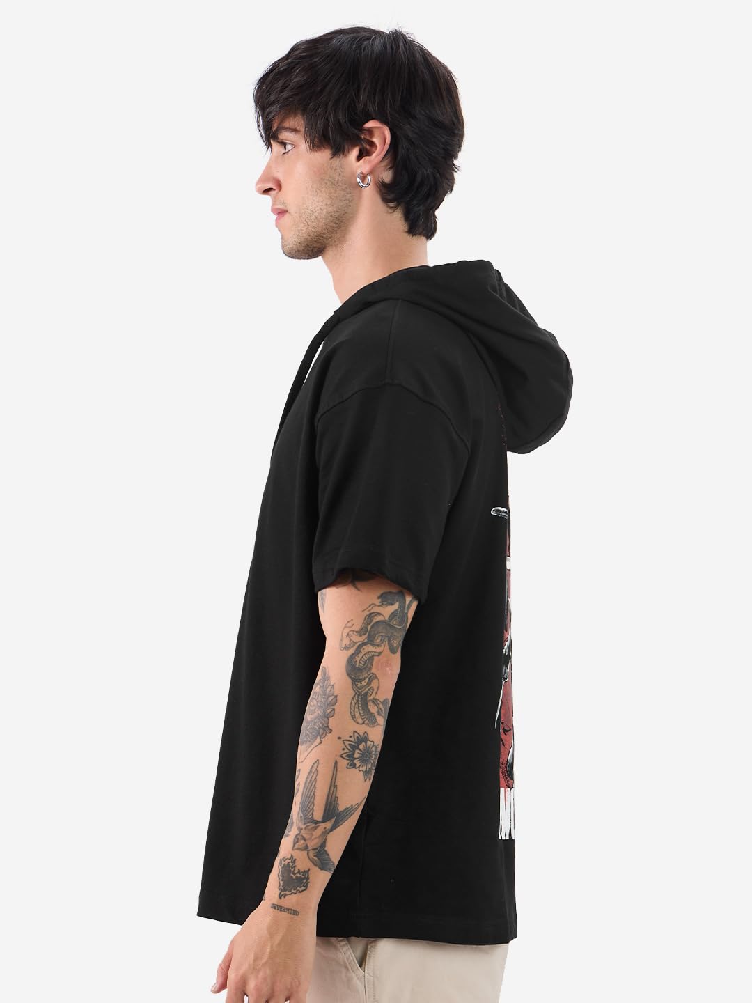 The Souled Store Official Marvel: Deadly Duo Men and Boys Short Sleeves Black Graphic Printed Cotton Oversized Fit Hooded T-Shirts