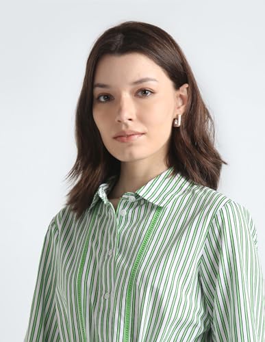 Tommy Hilfiger Women's Cotton Blend Shirt Below The Knee Casual Dress (S24HWDR032 Green