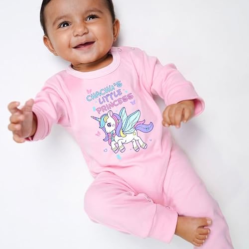 KNITROOT Chachu Theme, Chachu's Little Princess Text Printed, Full Sleeves, Shoulder-Snap-Buttons, Cotton Jumpsuit, Rompers for New Born Baby, 3-6 Months, Pink, Infant Clothes