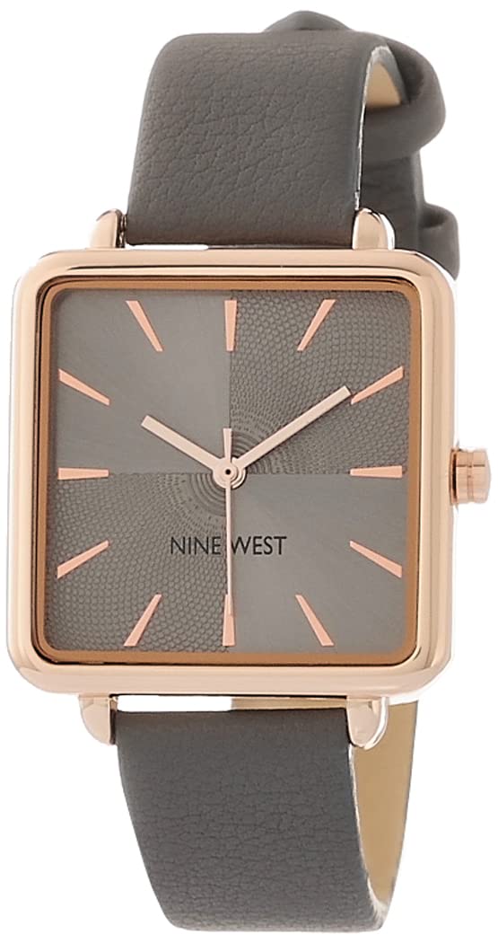 Nine West Women's Analog Watch, Grey Faux Leather Strap, Vegan Leather Strap, Limited Movement, Scratch-Resistant, Grey/Rose Gold, NW/2670RGGY