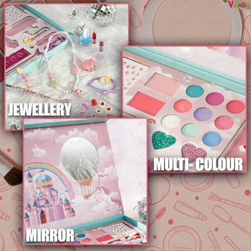 VikriDA Big Size Kids Washable Makeup Kit, Fold Our Makeup Palette with Mirror, Make Up Toy Cosmetic Kit Gifts for Girls - Safety Tested- Non Toxic