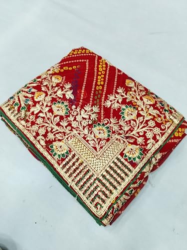 Traditional Rajasthani Saree, Silk Blend, Multicolor, Jacquard Weave, Zari Embroidery, with Blouse Piece, 550 cm