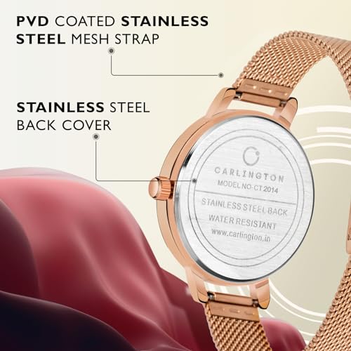Carlington Big Dial Women's Analog Watch With Stainless Steel Mesh Strap, Adjustable Clasp and Water Resistant Body (Silver/Rose Gold/Black Dial) | Rakhi Gift for Sister and Girls