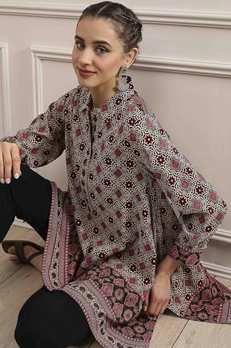 Biba Women Beige Red Viscose Rayon Relaxed Printed Top_42