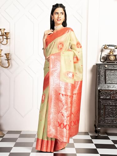 MIMOSA Women's Woven Design Kanjivaram Style Art Silk Saree With Blouse Piece : SA00002066PSFREE
