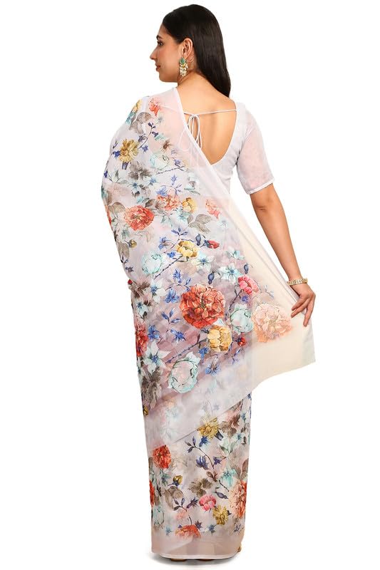 Soch Womens Off White Georgette Floral Print Saree