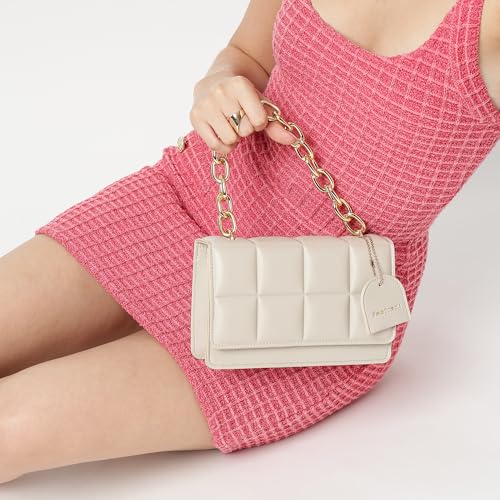 Fastrack white PuffCharm Sling | Quilted Faux-Leather Women’s Handbag | Sling with Chain Accent Handle & Magnetic Closure