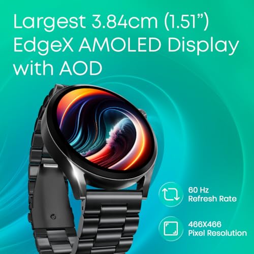 Fastrack Radiant FX4 1.51" AMOLED Metal Smart Watch with Single Sync BT Calling, Functional Crown, All-Round Health Tracking, 100+ Sports Modes, IP68 – Smartwatch for Man & Woman (Black)
