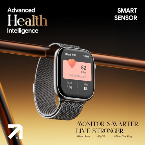 Fire-Boltt Ninja X Ring Smart Watch 1.96" Always On Display Bluetooth Calling, Voice Assistant, SpO2 & Heart Rate, 120+ Sports Modes, IP67 Waterproof Smartwatch for Men & Women - Silver Link