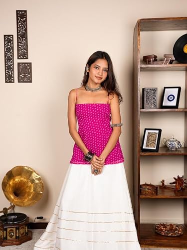 Nishorama Rasika Bandhani Corset Kurti,XXL Pink