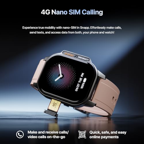 Fire-Boltt Snapp Smart Watch, Selfie Camera, 4G Nano-SIM Slot, 54.1mm AMOLED Display, Play Store- Unlimited apps, 1000mAh Battery, 2GB/4GB RAM + 16GB/64GB ROM (Cherry Blush)