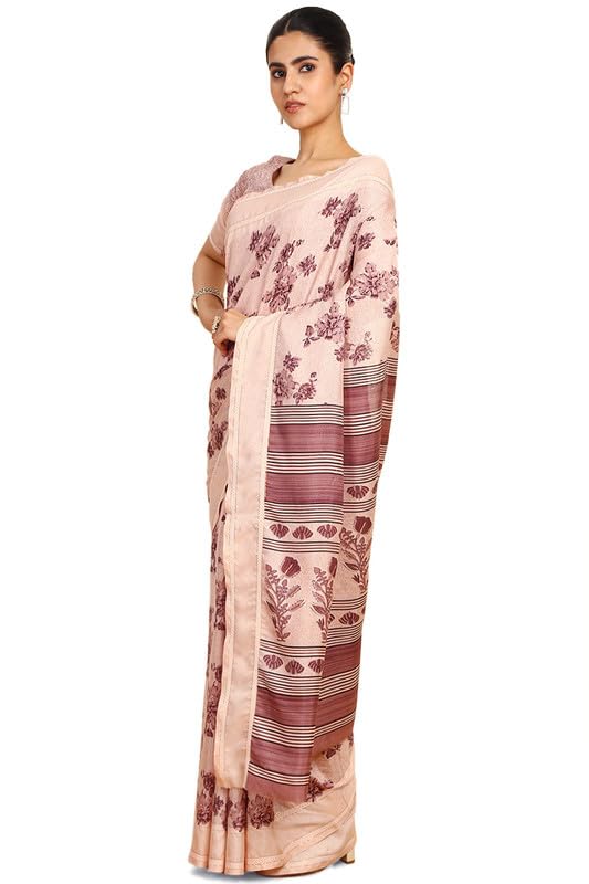 Soch Womens Peach Art Silk Floral Print Saree