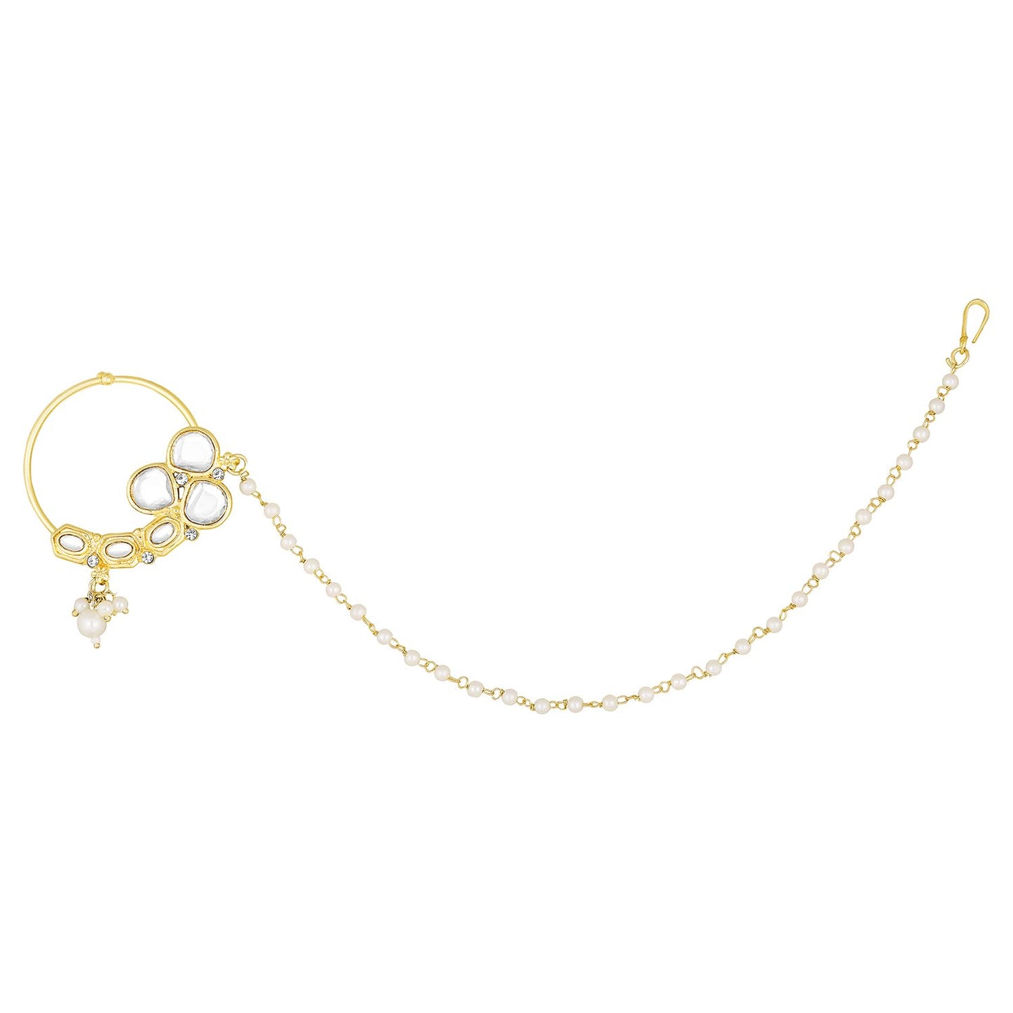 Peora Gold Plated Green Kundan Studded Choker Long Necklace Maangtikka Nathiya Earrings Finger Ring Bridal Jewellery Set for Women