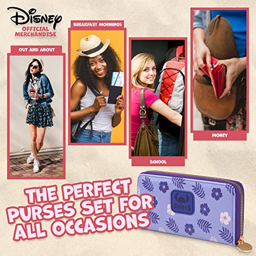 Disney Stitch Purse for Women Teenagers Girls, Zip Around Coin Purse with Card Slots, Travel Wallet - Stitch Gifts for Women, Purple Stitch, One Size, Zippered