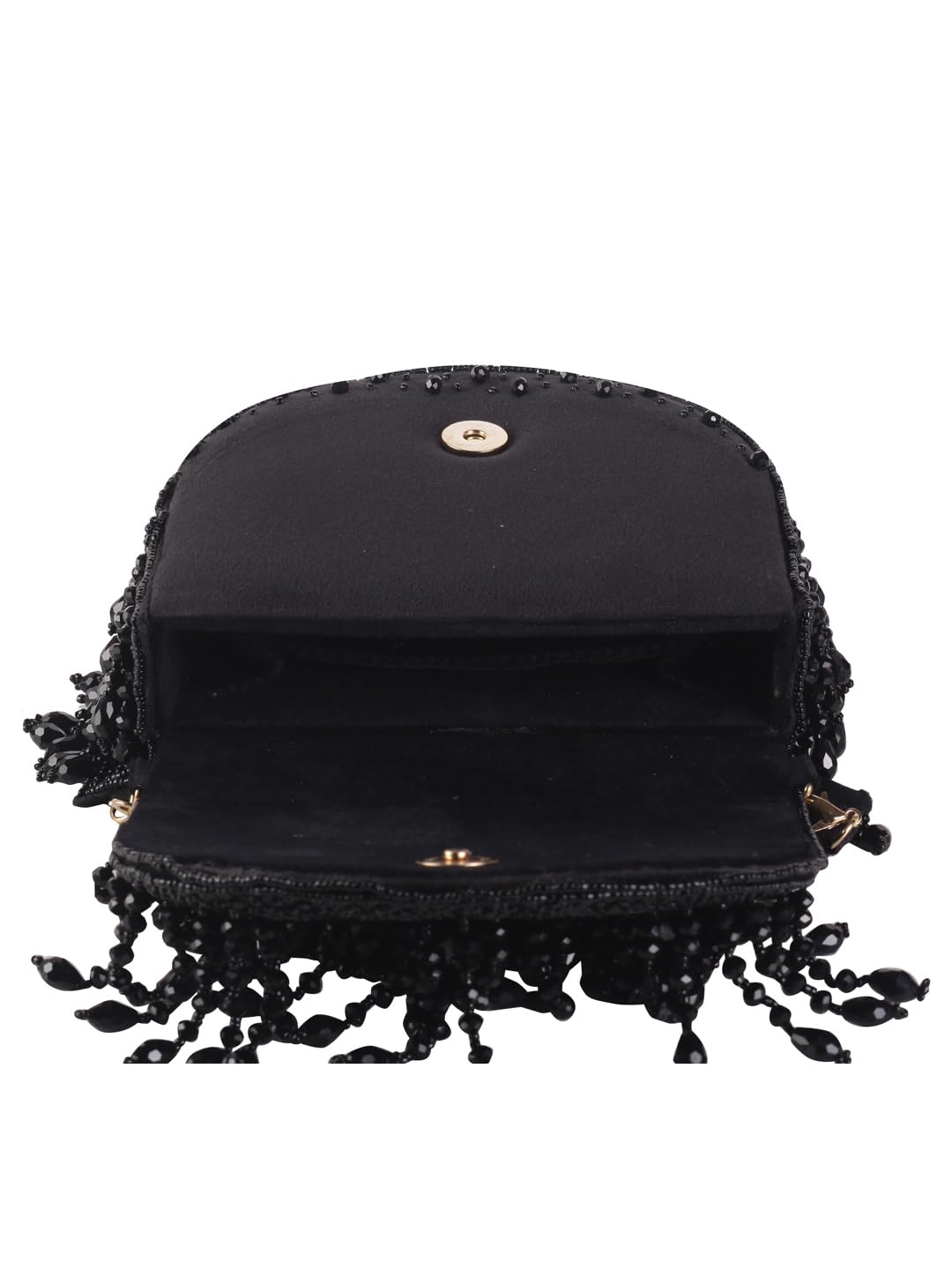 SWISNI Crystal Embroidered Clutch Bag With Megnetic Closure Handheld Purrse | For Bridal With Detachable Sling (Black)