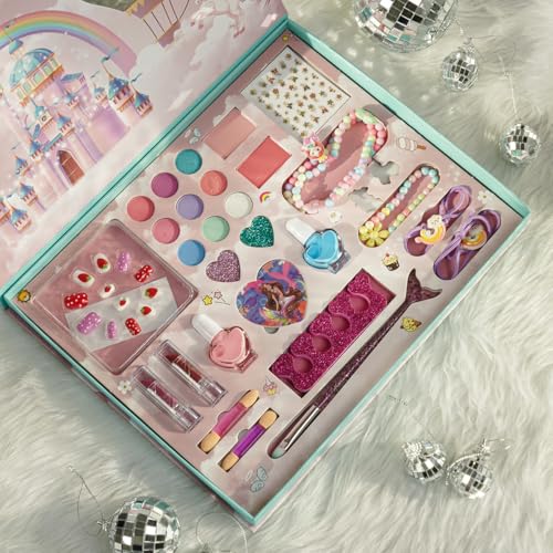 ILEARNNGROW Kids Makeup Kit 28 Piece | Washable Pretend Play Set for Girls 4+ Unicorn