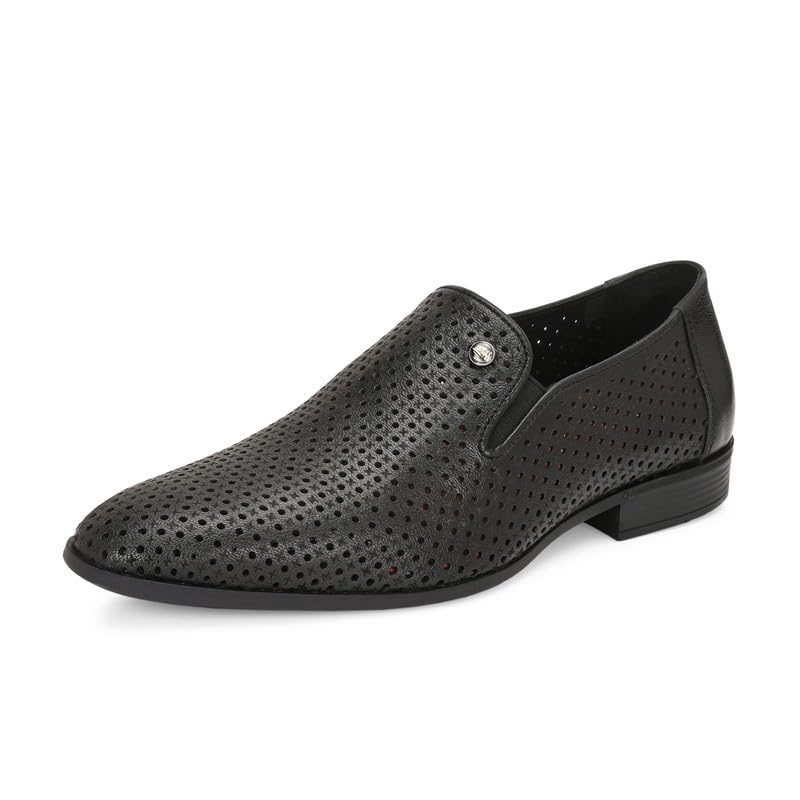 HITZ Men's Black Leather Formal Slip On Shoes - UK 7