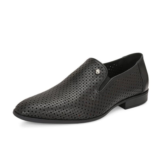 HITZ Men's Black Leather Formal Slip On Shoes - UK 7