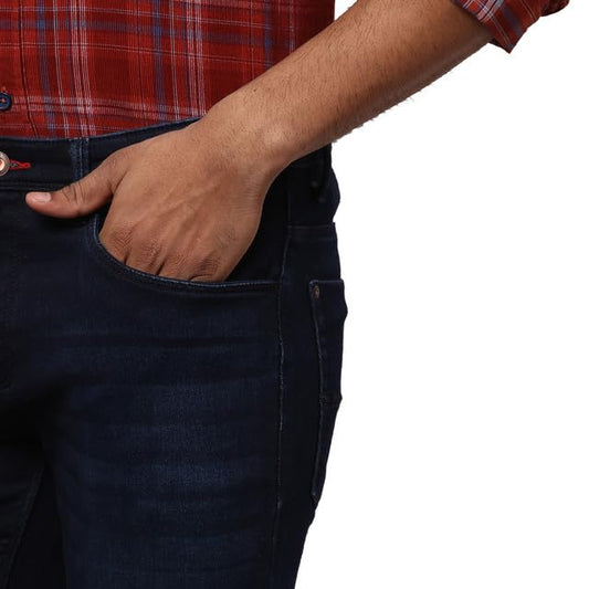 Raymond Men's Slim Fit Cotton Blend Solid Pattern Flat Front Jeans