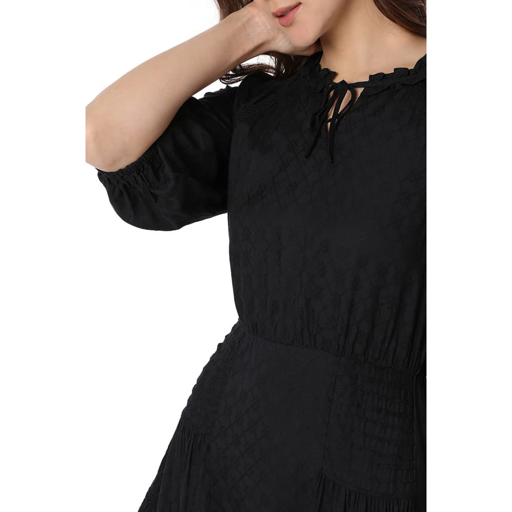 Vero Moda Women's Viscose Fit and Flare Above The Knee Dress (113255001-Jet Black_Jet XL)