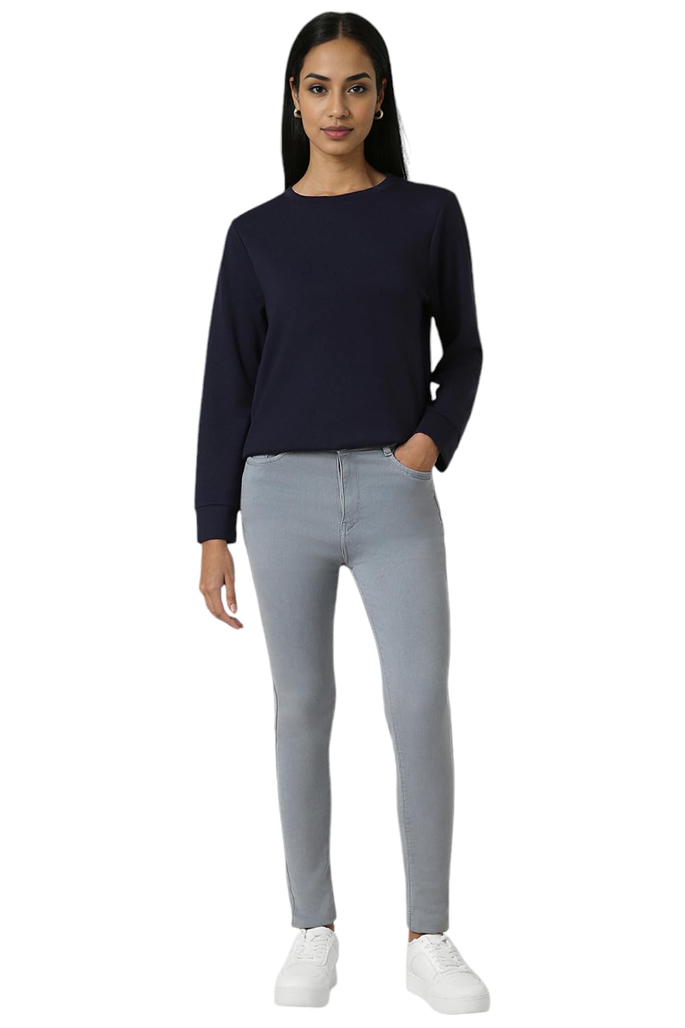 Van Heusen Women Navy Solid Round Neck Sweatshirt