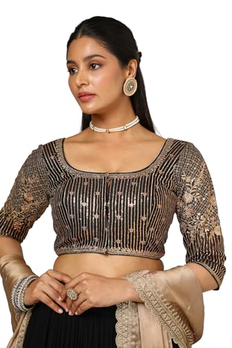 Soch Womens Black Net Embroidered Blouse with Sequins