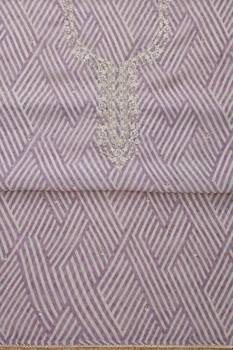 Soch Womens Lavender Organza Shimmer Geometric Print Unstitch Dress Material With Zari