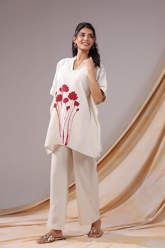 JISORA Women's Printed Cotton Flex Co-ord Set 1KFP3445-S Off-white S