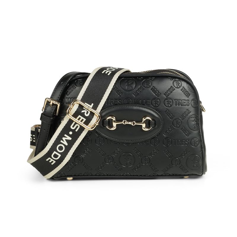 tresmode BERGEN Black Vegan Leather Sling Bag