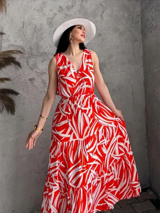 Perabin Rayon Dress for Woman Stylish Party Women Dresses Long Maxi Frock Latest One Piece Design Frocks Wedding Girls A-Line Midi Casual Tops A Line Office Birthday (Zibra-Orange-2XL)