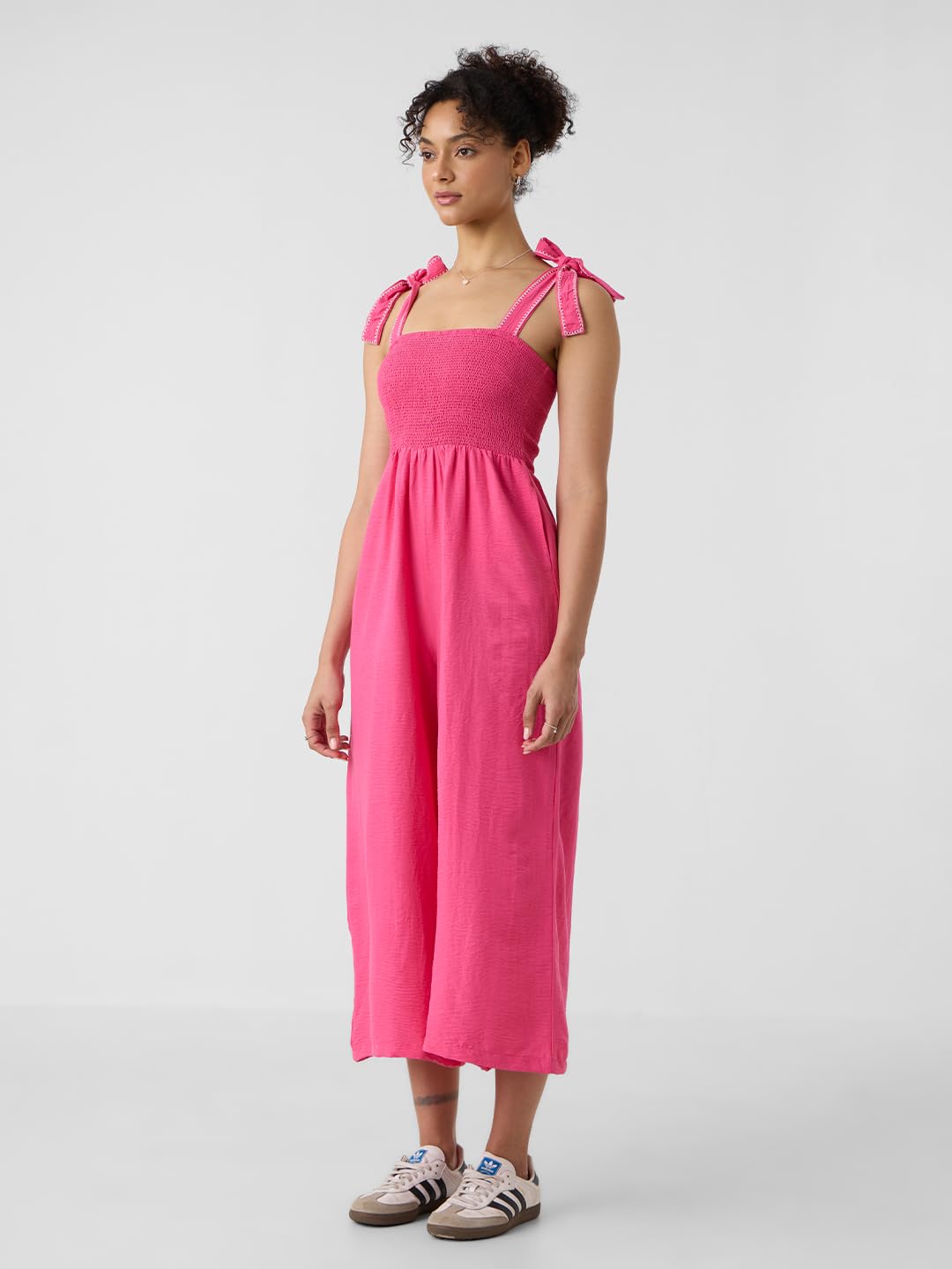 The Souled Store Textured Jumpsuit: Fuchsia Women and Girls Square Neck Sleeveless Regular Fit Polyester Jumpsuits