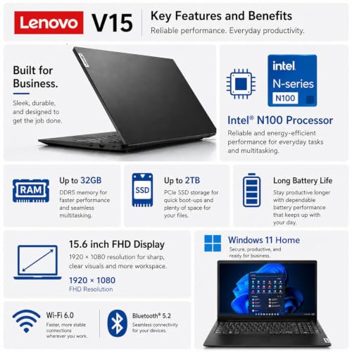 Lenovo 15.6 Copilot AI FHD WiFi 6 2026 Business Laptop 32GB DDR5 1TB SSD
