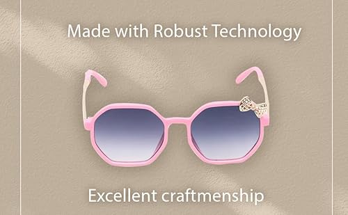 SPIKY Girl's Hexagon Polarized Sunglass With Protective Case Pink Frame, Black Lens, Free Size - (Pack of 1)