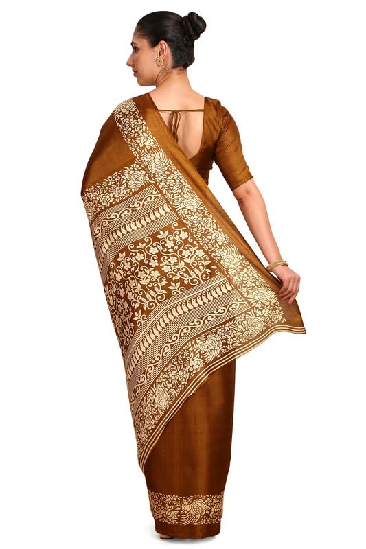 Soch Womens Gold Art Silk Floral Print Saree