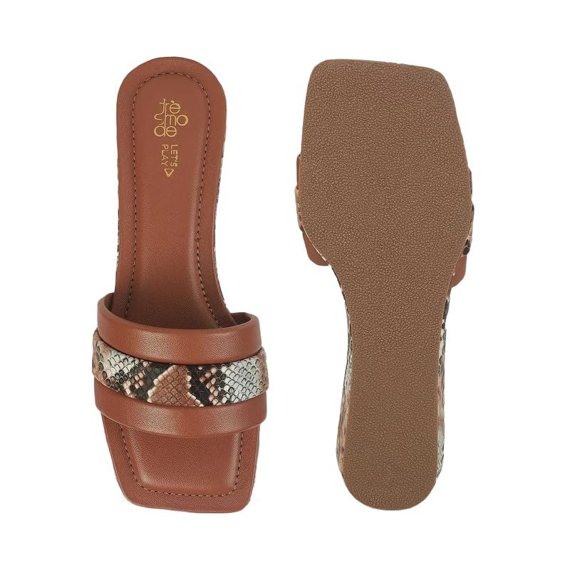 tresmode Kelo Women's Tan Casual Wedge Sandals | Vegan Friendly Leather | TPR Sole in Size 5 UK / 38 EU