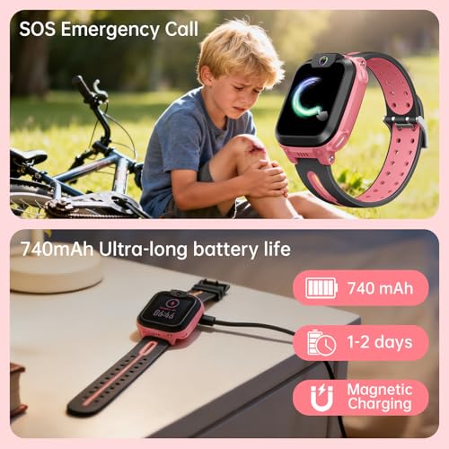 imoo Watch Phone Z1, 4G Smart Watch for Kids with Real-Time HD Video & Phone Call, Smart Watch for Girls with Real-Time GPS Location, Smartwatch for Boys with IPX8 Water Resistance (Deep Pink)