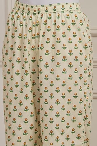 Biba Women Cream-Toned Cotton Printed Kalidar Suit Set_34