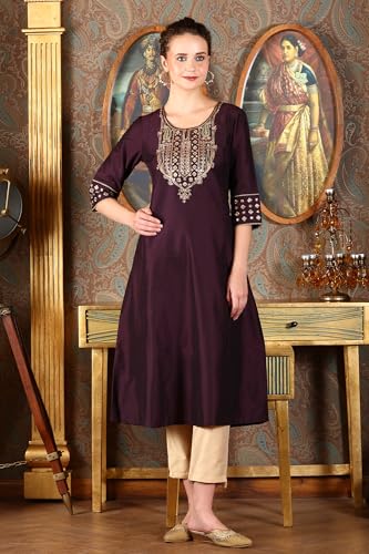 W for Woman Purple Solid Zari Embroidered A-Line Blend Kurta with Straight Pant and Dupatta Set (WS11970-222619-XL)