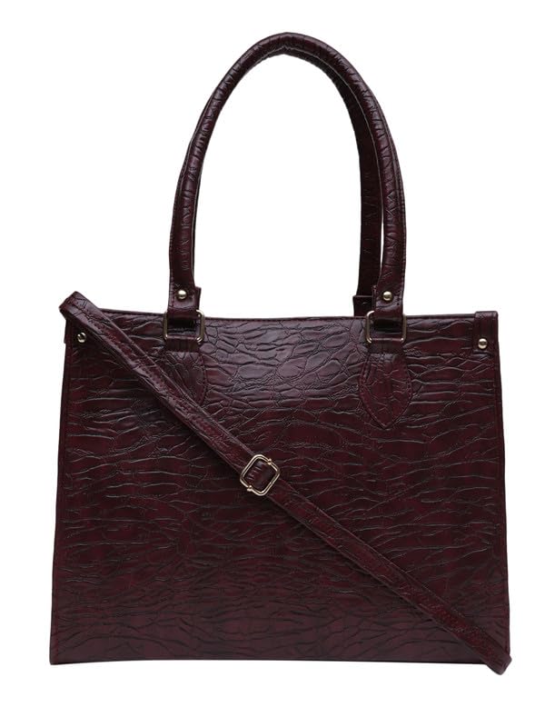 MINI WESST Women's Beautiful Maroon Textured PU Tote Bag