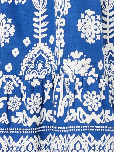 Max Women Printed A-line Dress (Blue_XL)
