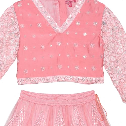 BIBA GIRL SOLID; EMBROIDRED SHORT_KURTA KID(KW5369_PINK_5)