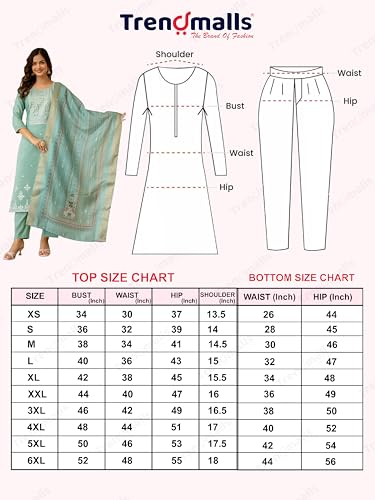 TRENDMALLS Women's Cotton Silk Embroidery Work Kurta Pant Set with Dupatta (G399-LightGreen-M-)