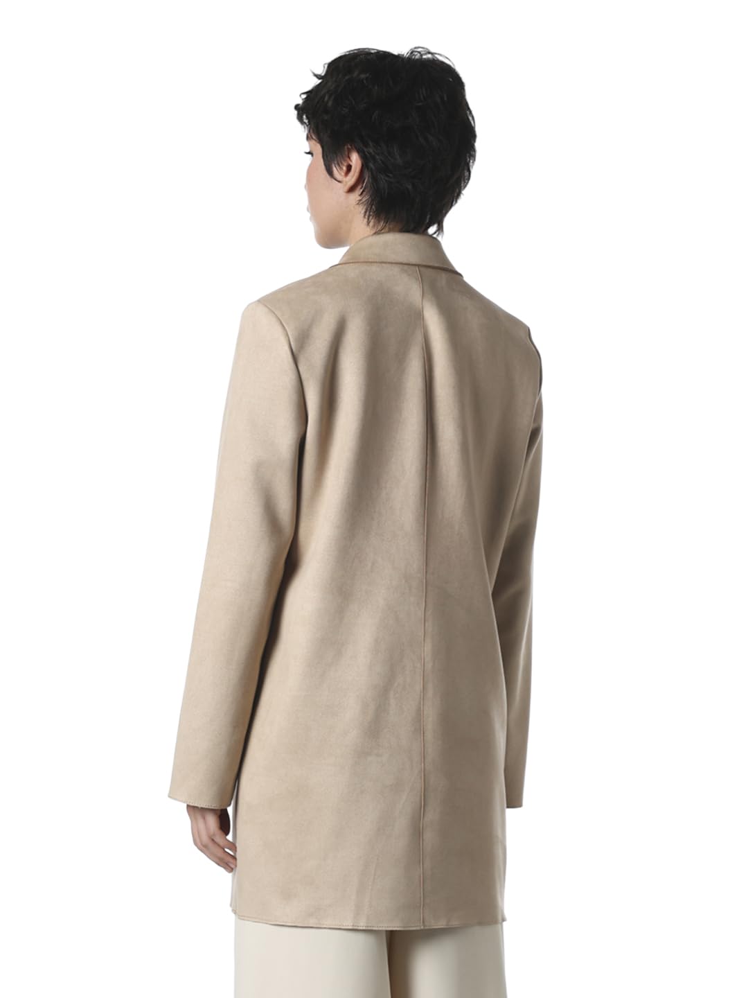 ONLY Women's Solid Regular Fit Beige Coat