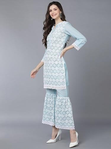 Vaamsi Women's Poly Silk Embroidered Kurta Sharara With Dupatta (PKSKD1402_XL_Blue)