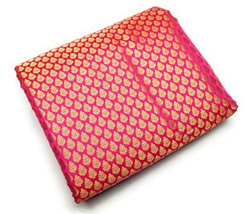 Colovila Women/Girl Ethnic Unstitched Brocade Poly Silk With Golden Jacquard Work Thick Fabric/Cloth/Dress Material For Suit, Lehnga, Blouse, Kurti, Thakur Poshaak etc. (5 Meter, Pink)