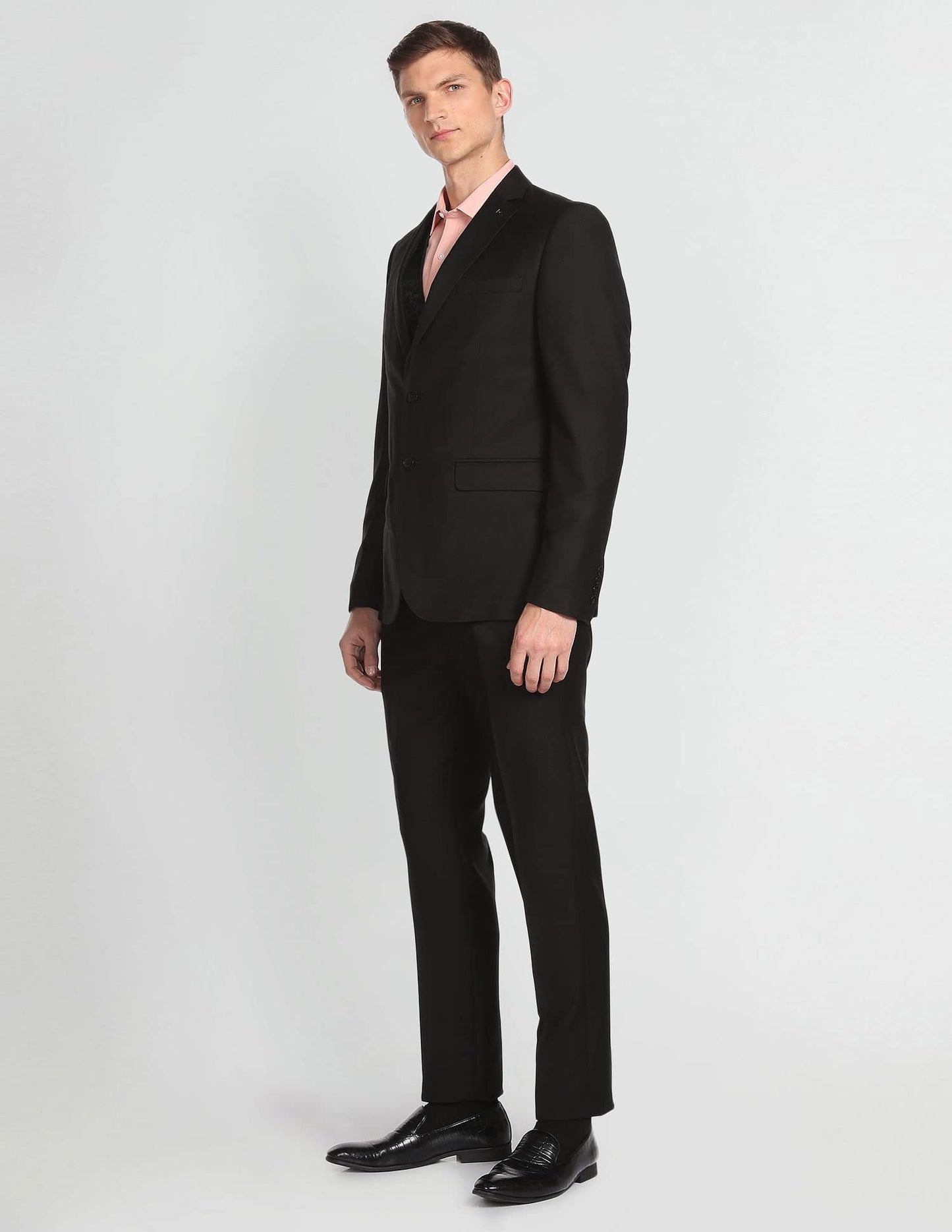 Arrow Men's Rayon Notch Lapel Collar Patterned Dobby Three Piece Suit (ARAFSU5515_Black